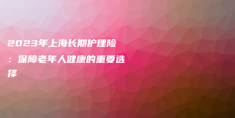 2023年上海长期护理险：保障老年人健康的重要选择-保点通