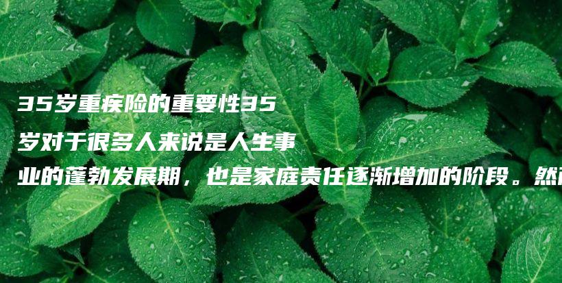 35岁重疾险的重要性35岁对于很多人来说是人生事业的蓬勃发展期，也是家庭责任逐渐增加的阶段。然而，正是在-保点通