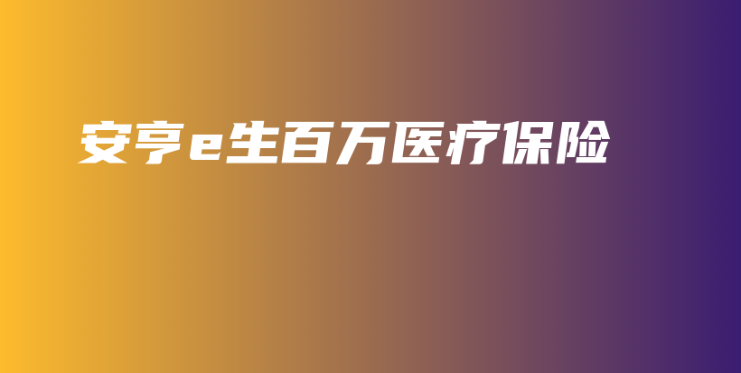 安亨e生百万医疗保险-保点通