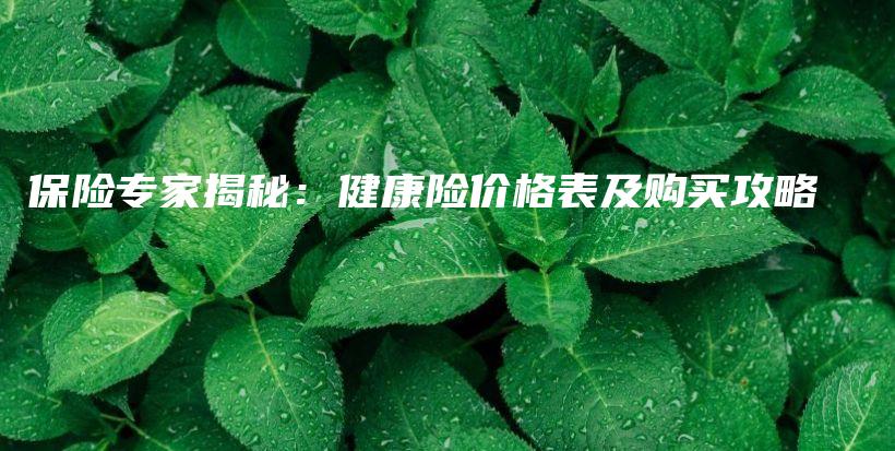 保险专家揭秘：健康险价格表及购买攻略-保点通